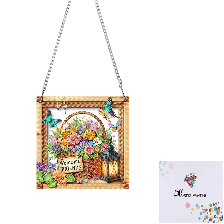 Acrylic 2D Flat Flower Basket DIY Hanging Diamond Art Kits Wall Door Decor
