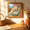 Seaside Maltese Special Shaped 5D DIY Partial Drill Diamond Painting Kits for Adults Beginners Home Decor Diamond Dots Paintings Diamond Art Kit 11.81 x11.81inch