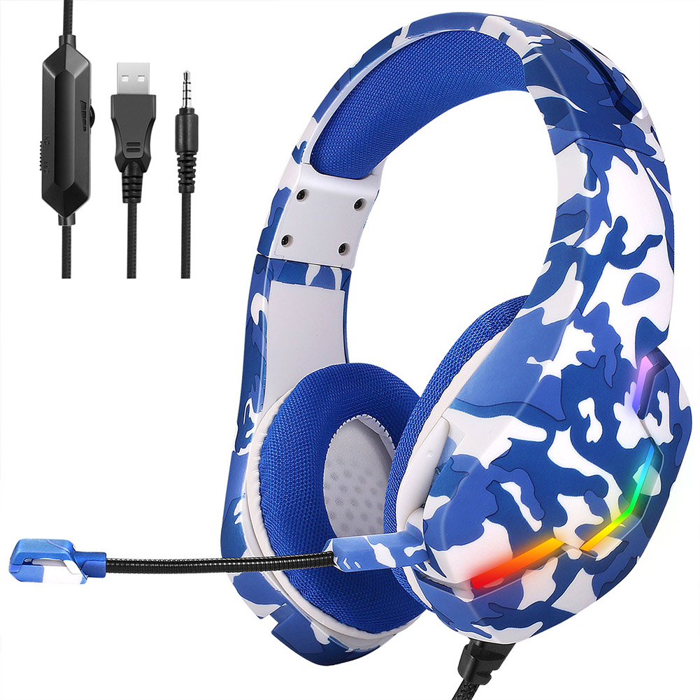 

J10 3.5mm USB Gaming Headphone Camouflage RGB Line Control Headset (Blue, 501 Original