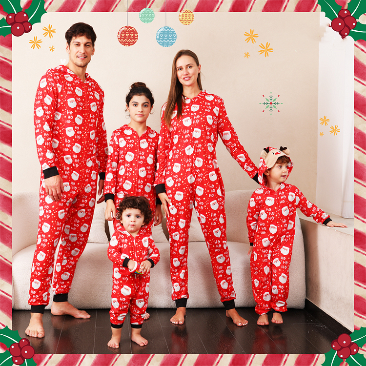 Santa Print Parent-child Hooded Onesie Family Matching Pajamas Sets