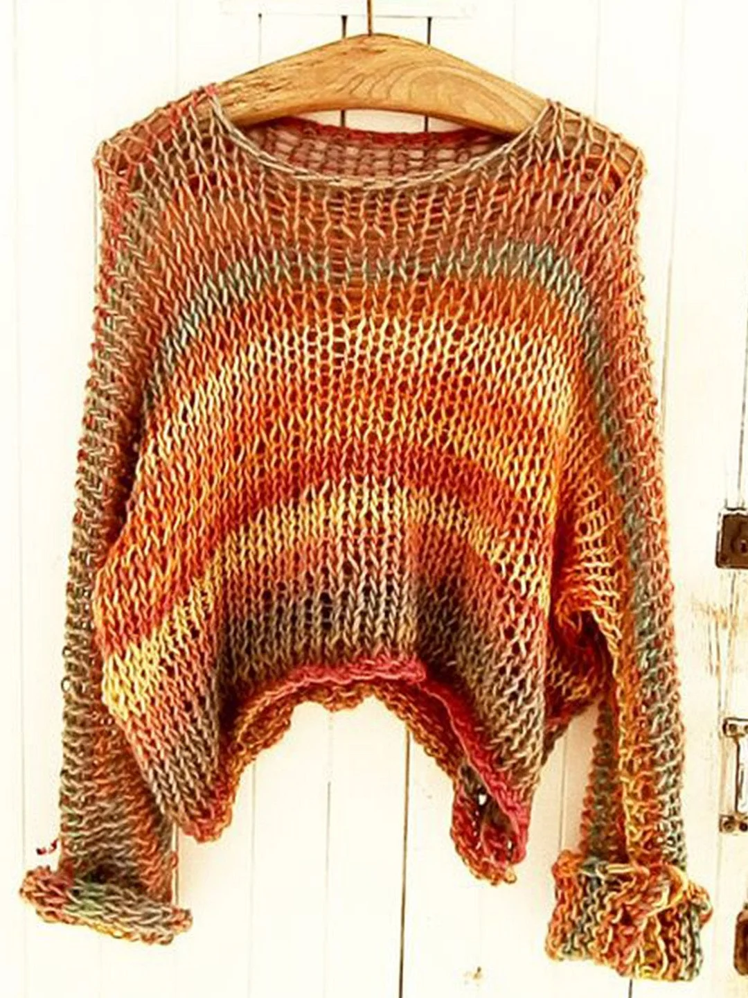 Women's Casual Round Neck Long Sleeve Solid Paneled Sweater