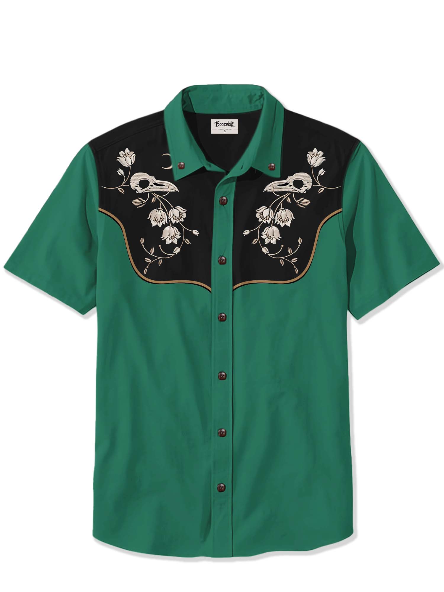 Flower And Raven Skull - 100% Cotton Shirt