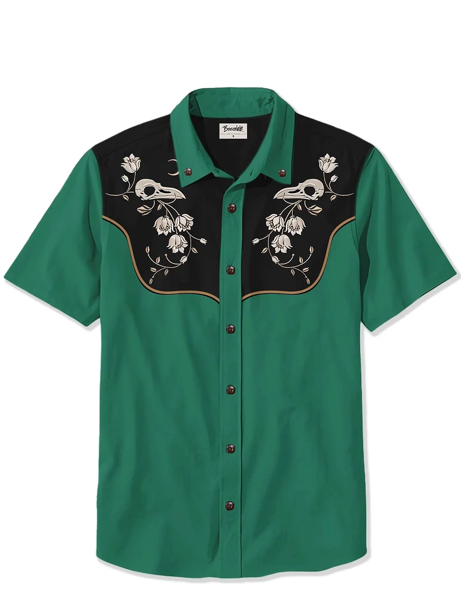 Flower And Raven Skull Print Men's Hawaiian Shirt Short