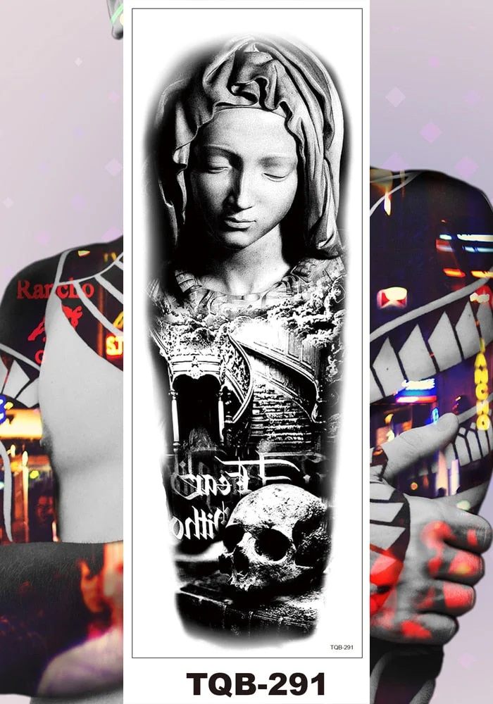 Full Flower Arm Temporary Tattoos Stickers Man Woman Girls Leg Fake Tatoo Lotus Buddhism Pray Cross Wing Drop Shipping DIY