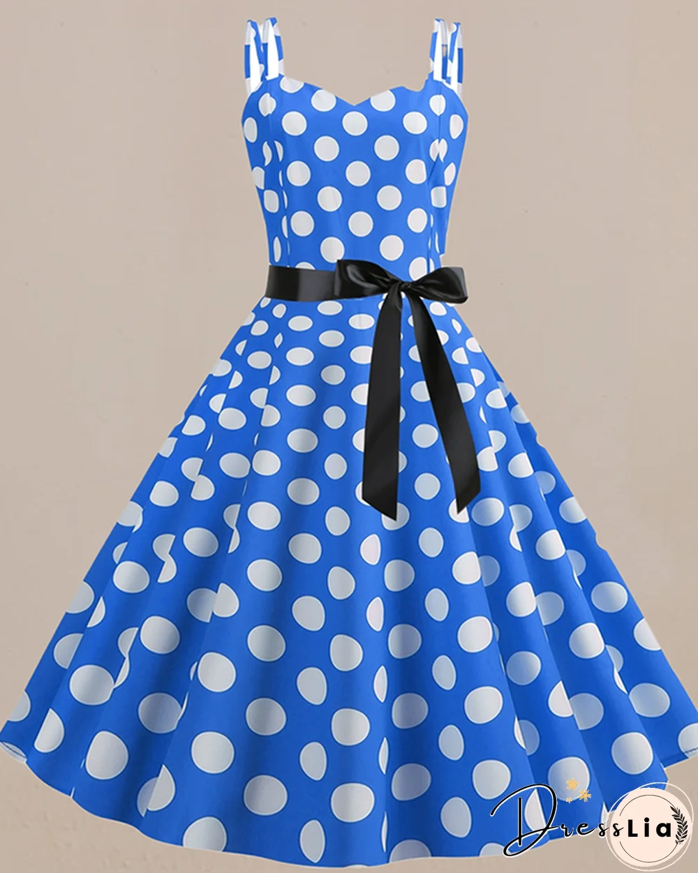 Retro Sling Backless Polka Dot A-line Dress