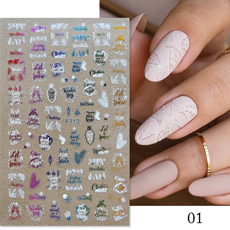 3D Christmas Nail Art Decoration Stickers Sparkly Gold White Colorful  Glitter Geometry Snowflake Winter Slider Nail Foils