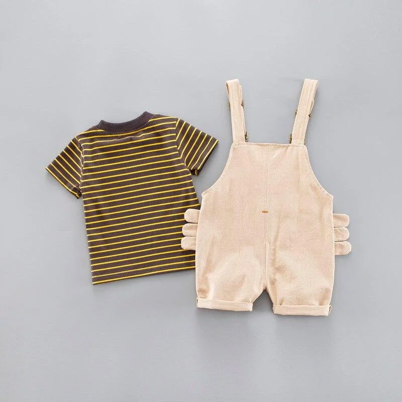 Casual Boys Clothing Set Baby 2pieces/Set Clothing Striepd T-Shirt + Short Overalls Infant Outfits Set Baby Clothes Suit