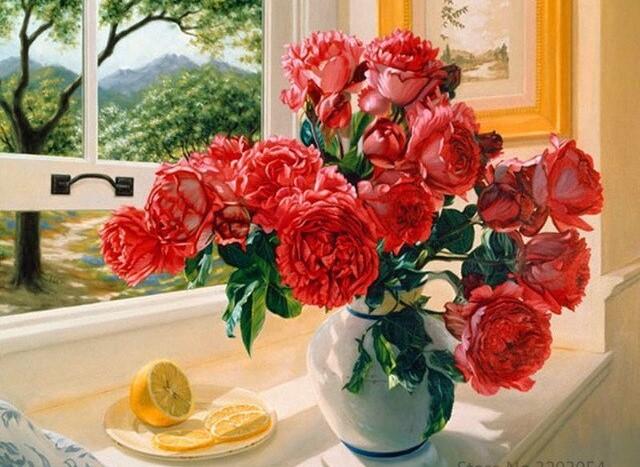 

Red Peony Flowers – Paint By Numbers - 40*50CM, 501 Original