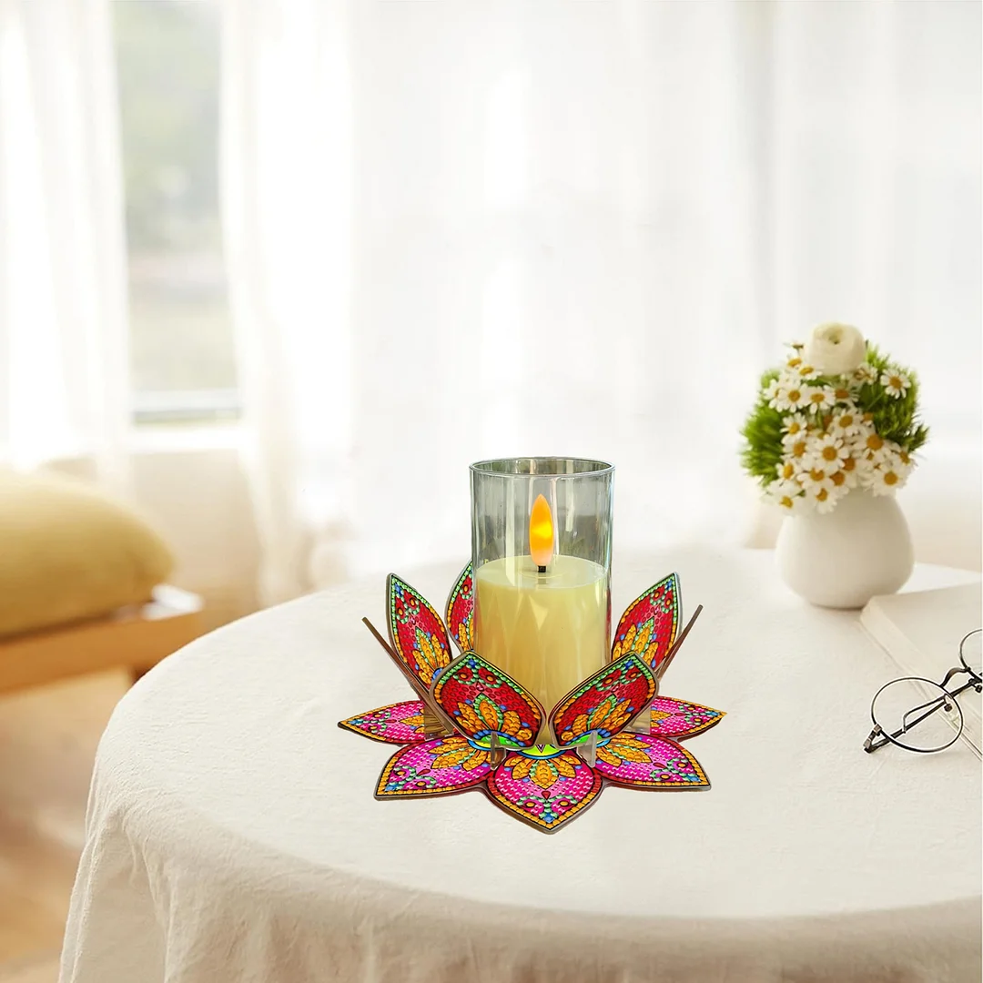 Mandala Lotus-F Acrylic DIY Diamond Painting Candle Holders Without Candles Crystal Painting Tealight Candle Stand Table Centerpiece for Adults Beginners Home Party Decor