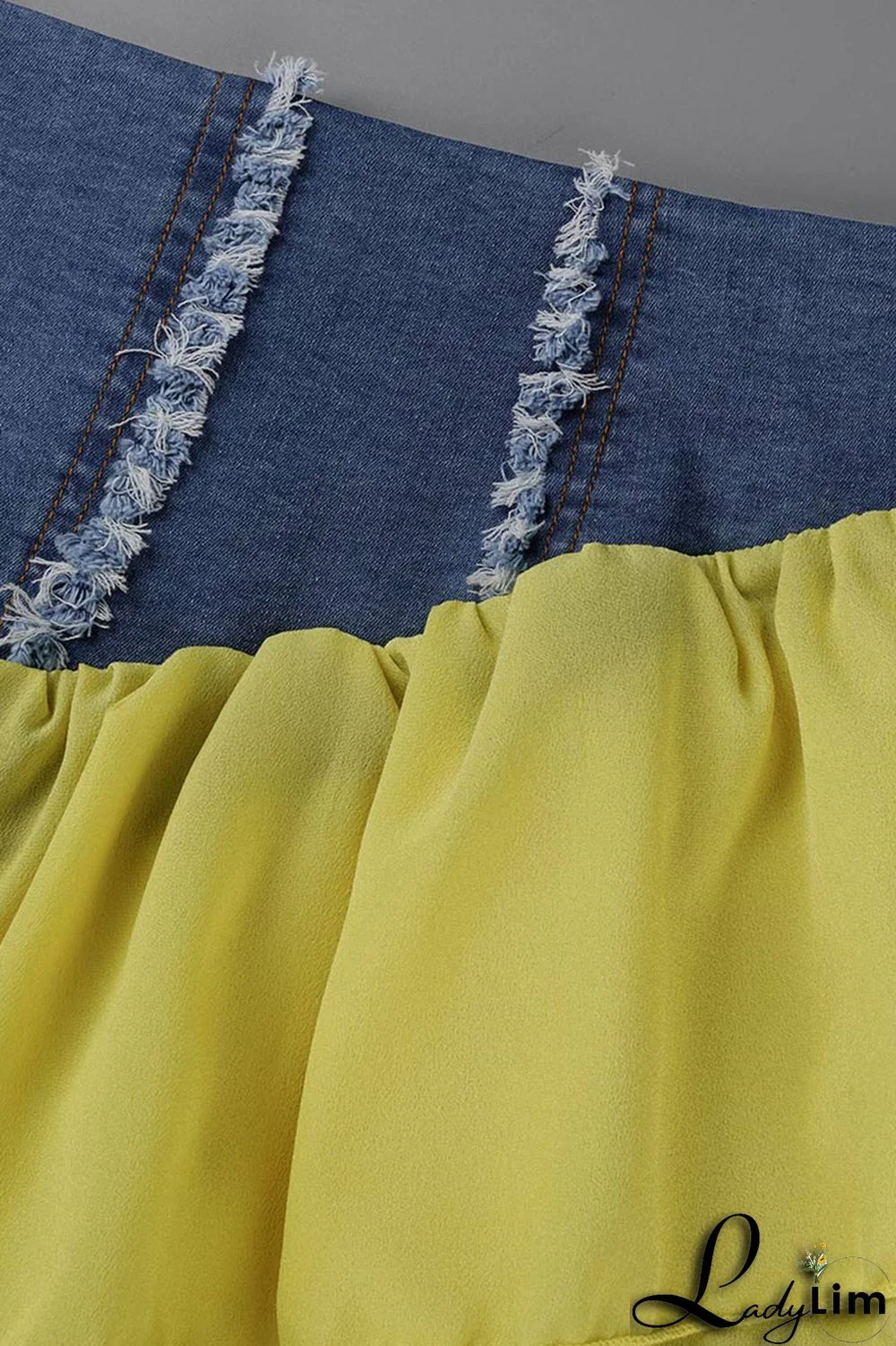 Yellow Fashion Sexy Patchwork Backless Off the Shoulder Long Sleeve Two Pieces