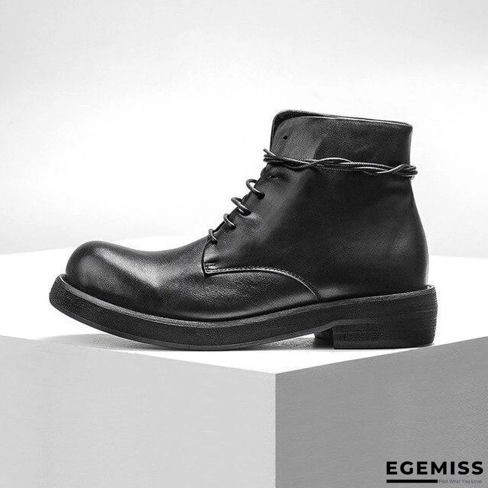 Men Casual Shoes High-Top Ankle Riding Boots Vintage Genuine Leather Sneakers Black Lace Up Work Boots | EGEMISS