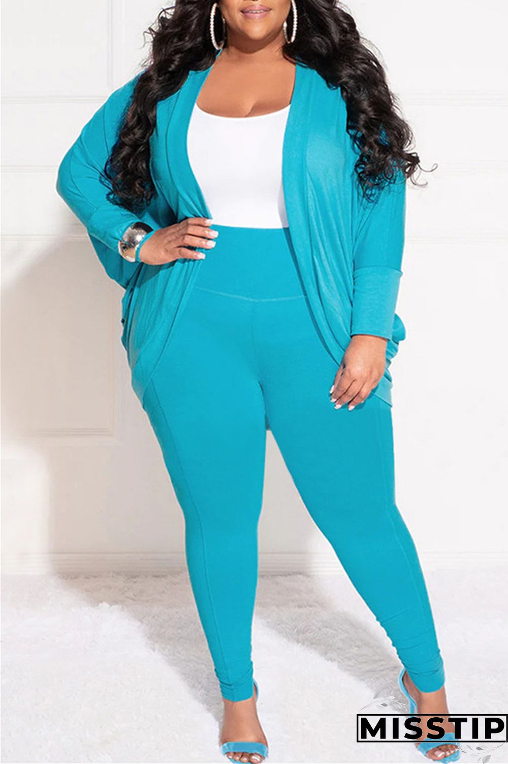 Burgundy Casual Solid Cardigan Pants Cardigan Collar Plus Size Two Pieces