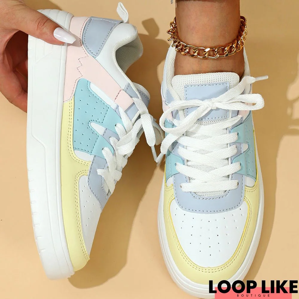 Lace-up Pastel Outdoor Casual Flat Sneakers
