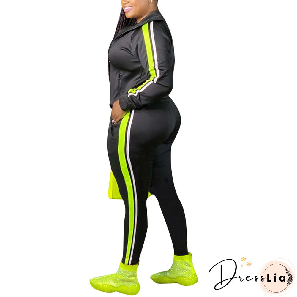 Women&rsquo;s Two Piece Outfits Plus Size Long Sleeve Striped Sweatshirt And Long Pants Set 2 Set Piece Set Woman Tracksuit