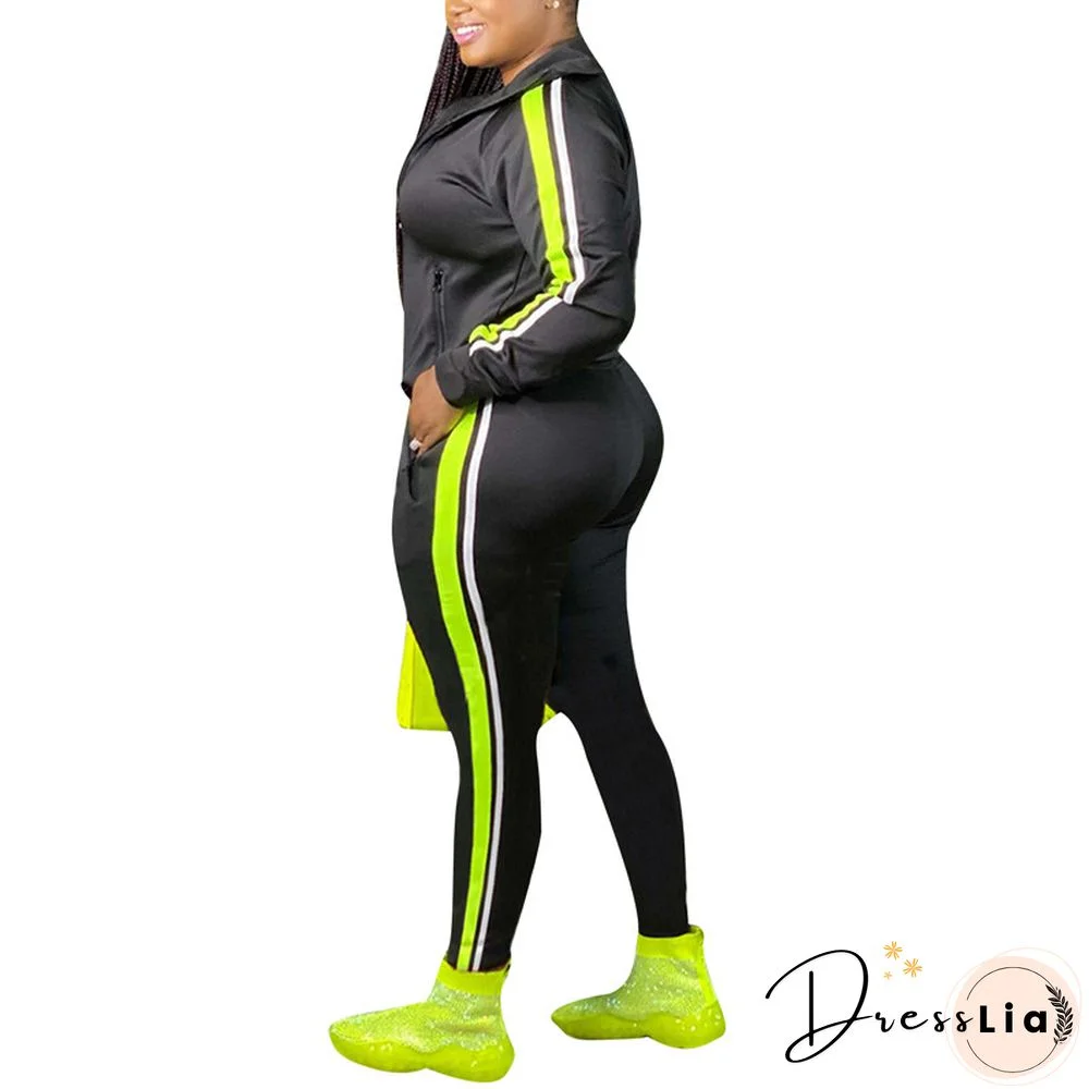 Women&rsquo;s Two Piece Outfits Plus Size Long Sleeve Striped Sweatshirt And Long Pants Set 2 Set Piece Set Woman Tracksuit