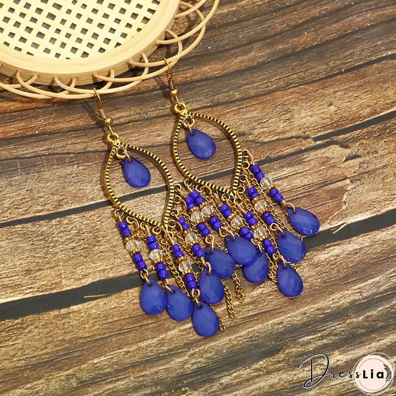 Antique gold-plated long fringed earrings for women vintage waterdrop bohemian chain earrings