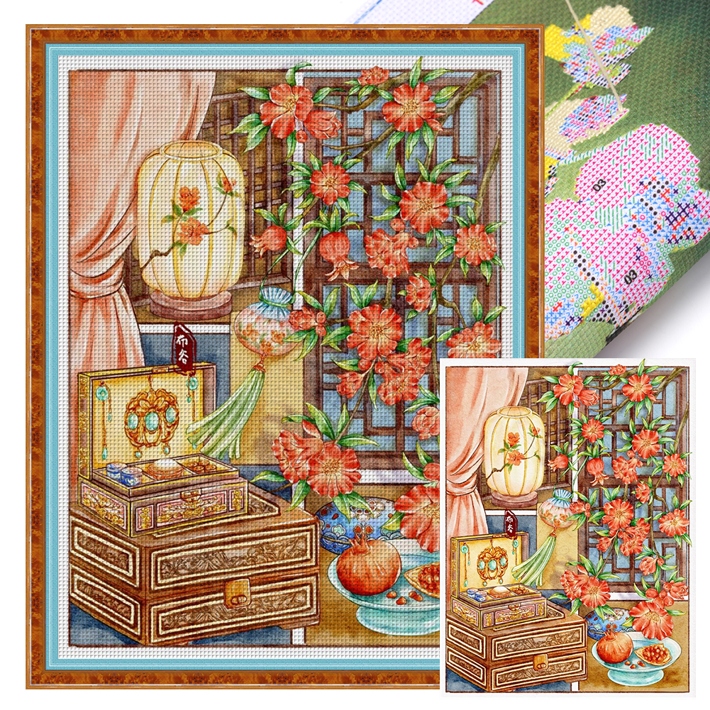 Dressing Cabinet By The Window Full 11CT Pre-stamped Canvas(50*65cm) Cross Stitch