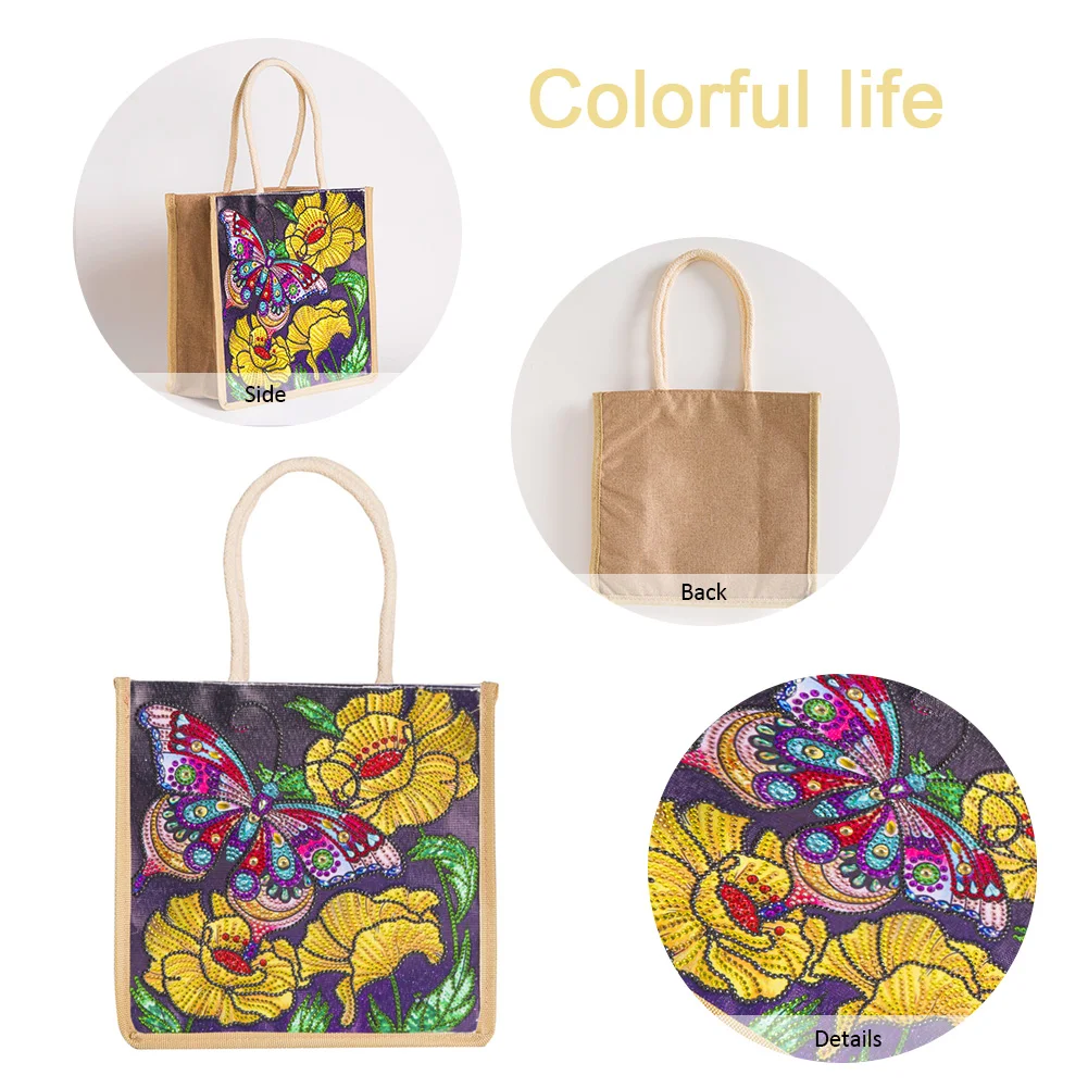 DIY Diamond Painting Linen Shopping Bag - Butterfly Flower