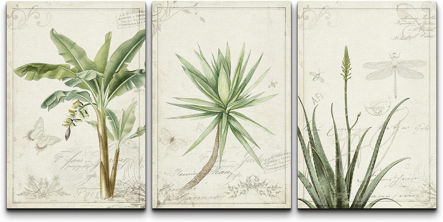 wall26 Canvas Print Wall Art Set Victorian Style Tropical Plants & Insects Nature Floral Illustrations Realism Rustic Scenic Colorful Wilderness for Living Room, Bedroom, Office - 16 inch x24 inch x3 24&#034; x 16&#034; x 3 Panels