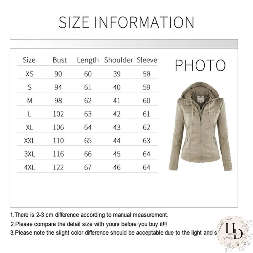 5 Color Women Fashion Long Sleeve Zipper Leather Jackets Removable Hooded Coat Ladies Plus Size Cool Motorcycle Coat Outwear