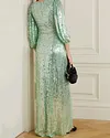 Gown V-neck sequined puff sleeve maxi dress