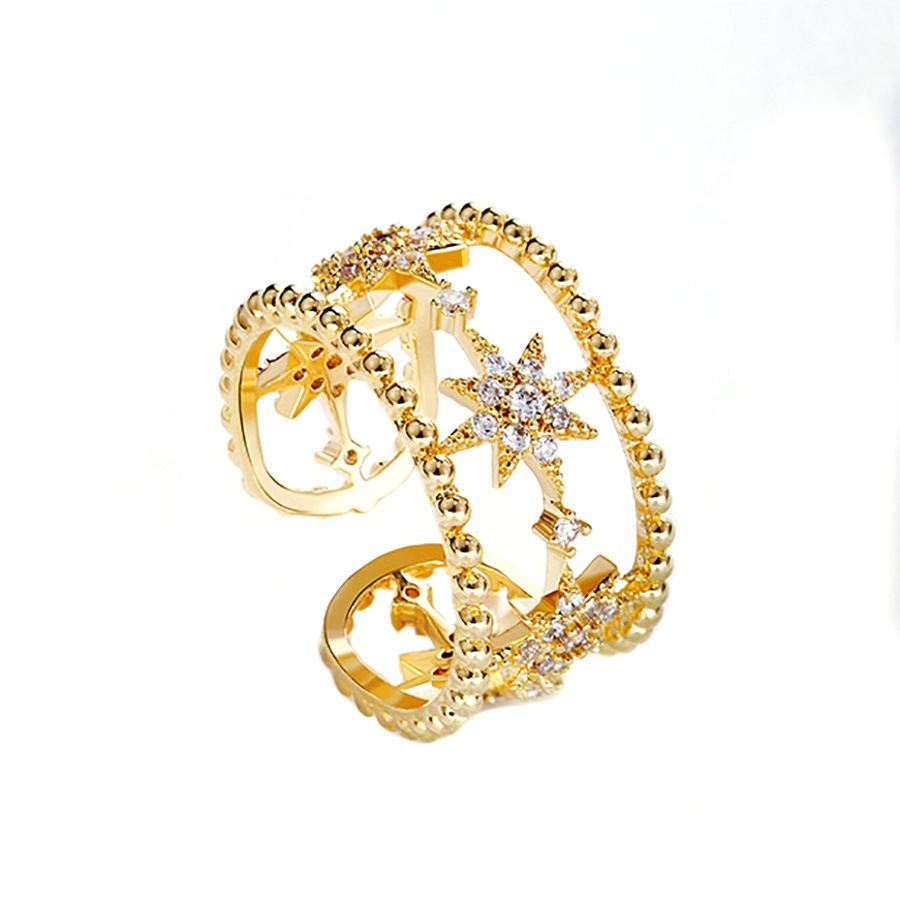 Skeleton Multi-Layered Star Zirconia Gold-Plated Ring