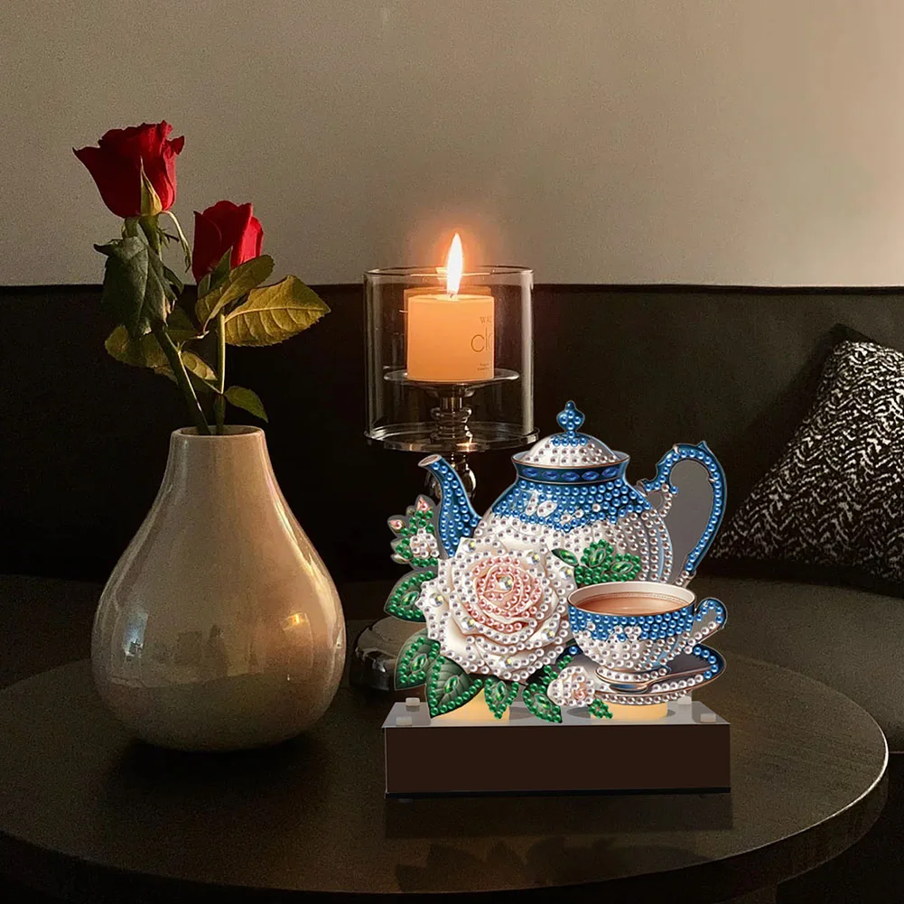5D DIY Teapot Teacup Diamond Art Mini Candle Holder for Aromatherapy Art Crafts