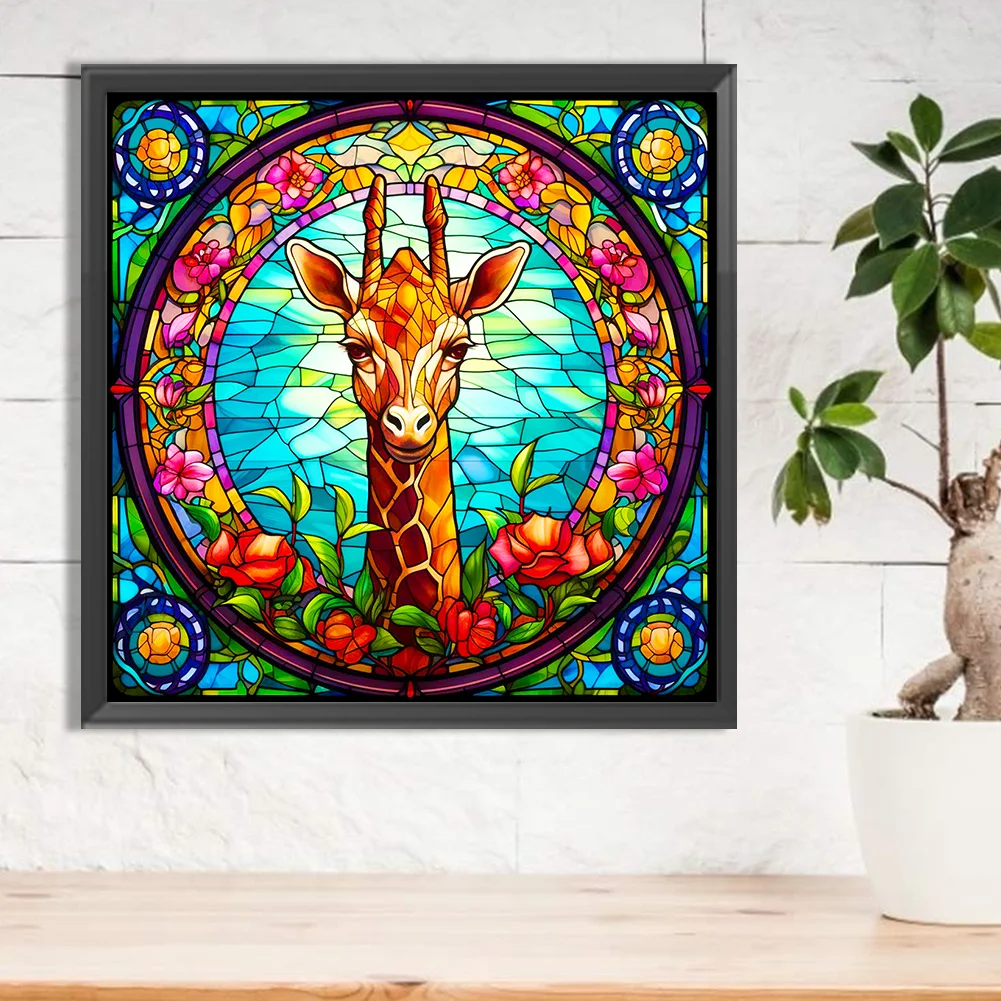 Diamond Painting - Full Round Drill - Stained Glass Giraffe(Canvas|30*30cm)