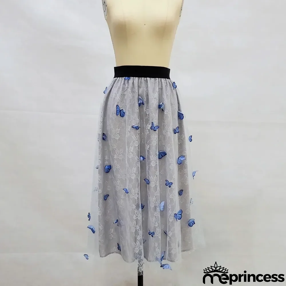 Women Double Layer Pansy Mesh Skirt
