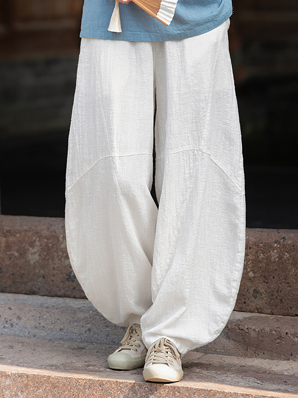 Casual Ramie Solid Color Wide-Leg Lantern Pants