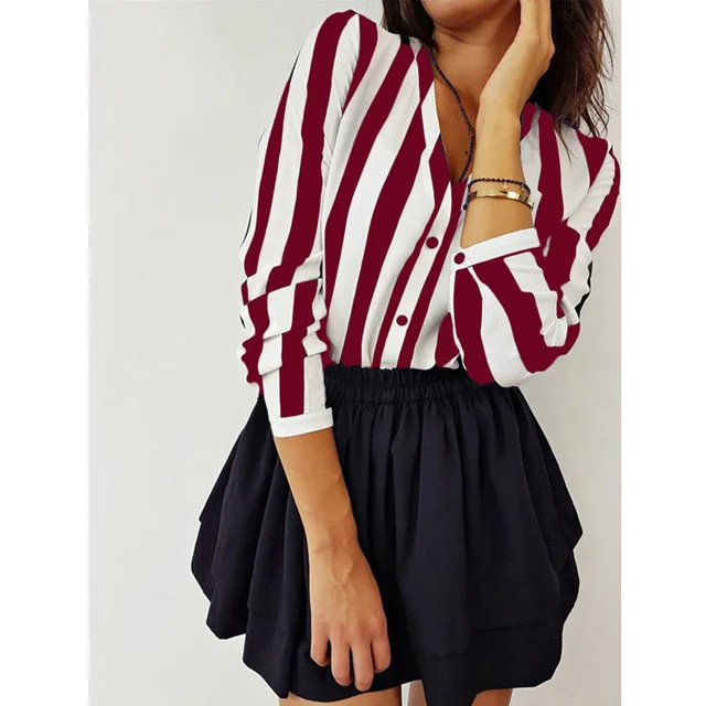 New Blouse Women Casual Striped Top Shirts Blouses