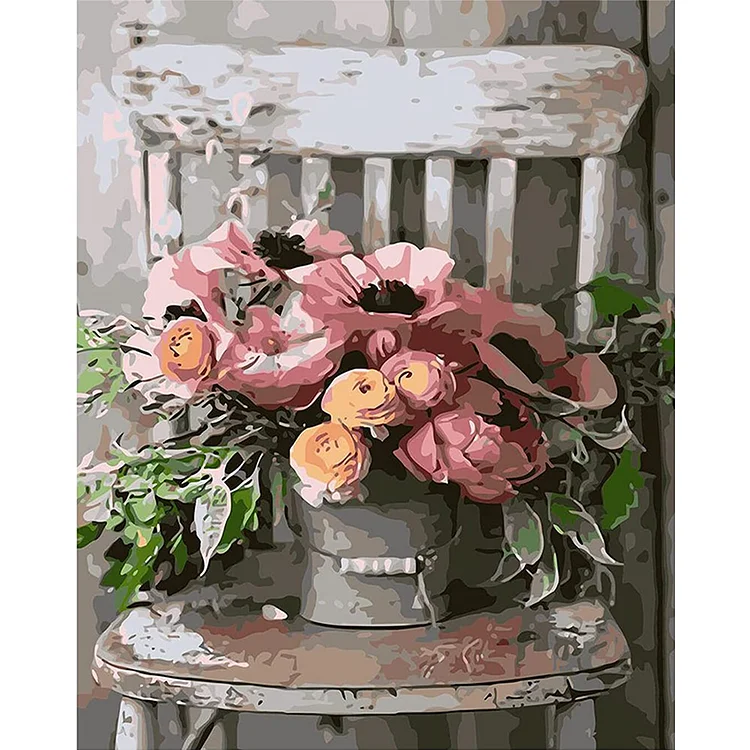 Flowers On Chair Paint By Numbers DIY Frameless Picture On Canvas