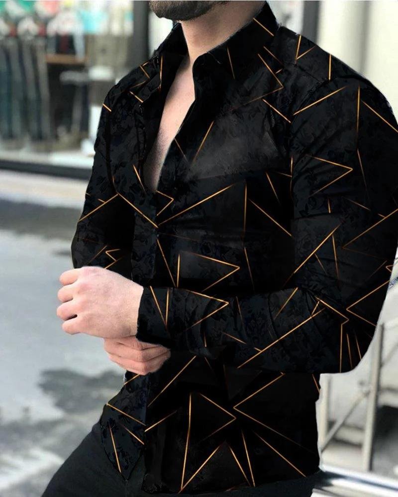 Graffiti print lapel collar long sleeve shirt