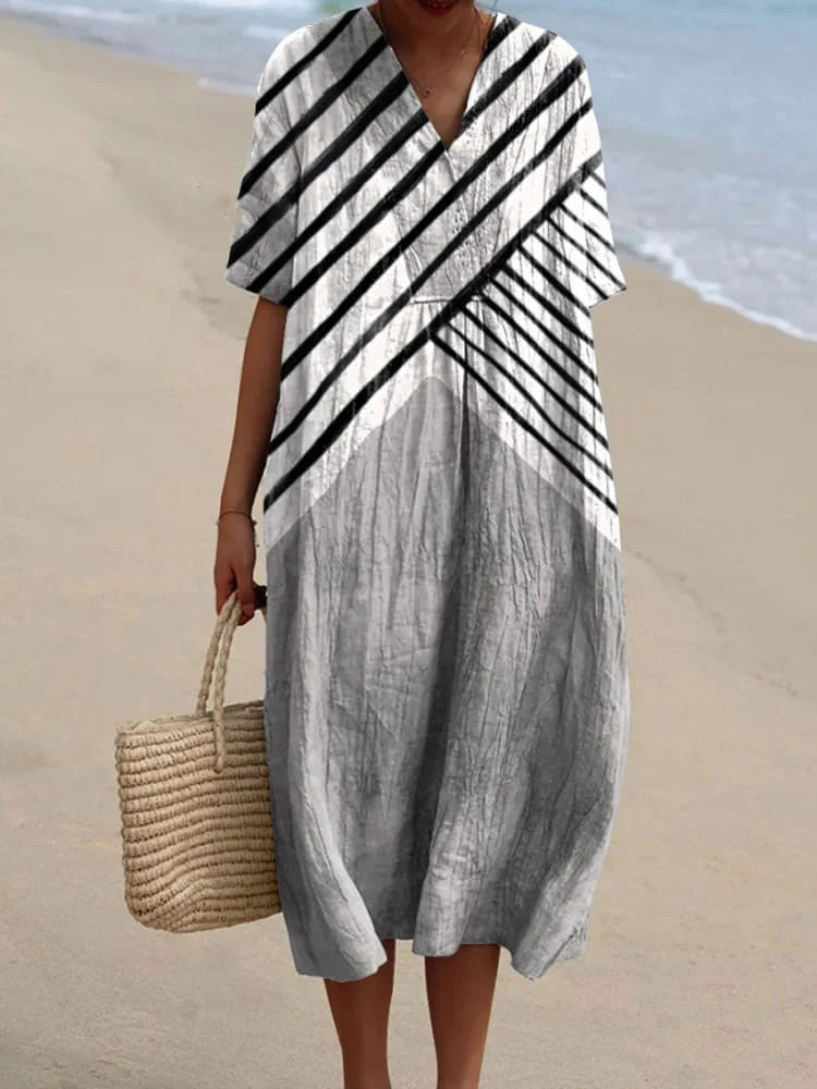 Women's Modern Abstract Minimalist Black and Grey Art Art Print Flowy Dress