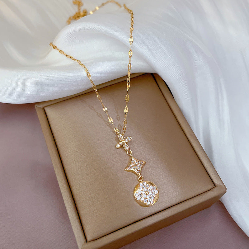 Cartoon Geometric Titanium Steel Diamond Inlay Necklaces