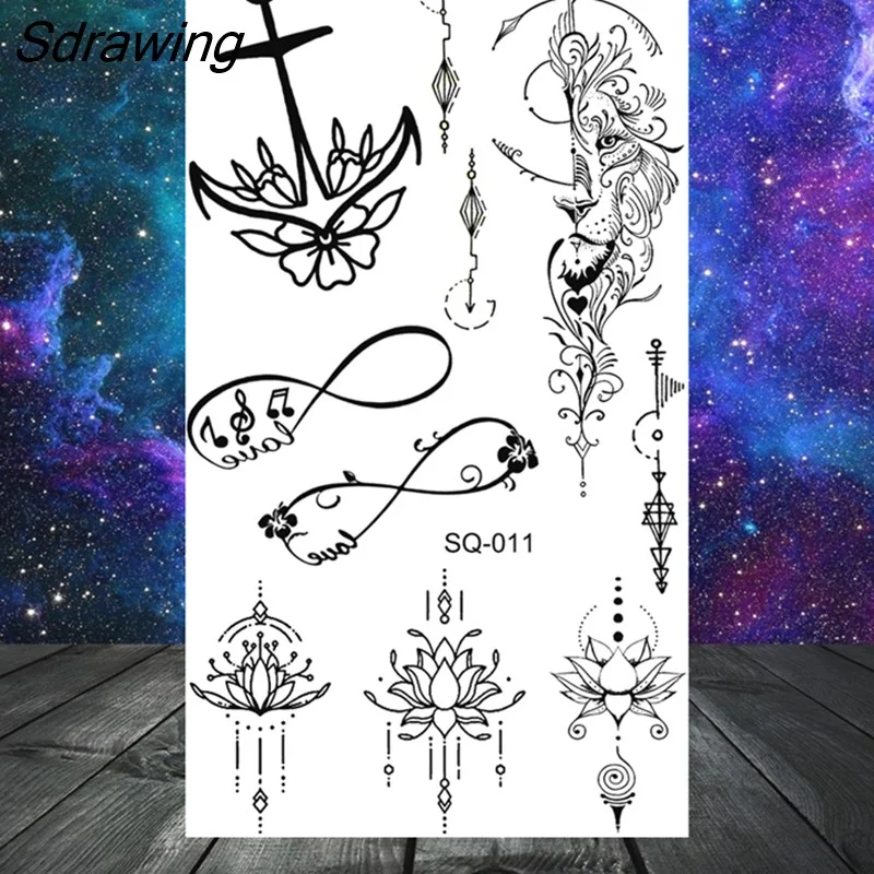 Sdrawing Stars Moon Sun Temporary Tattoos For Women Kids Girl Butterfly Feather Letters Fake Tattoo Neck Arm Hands Small Tatoos