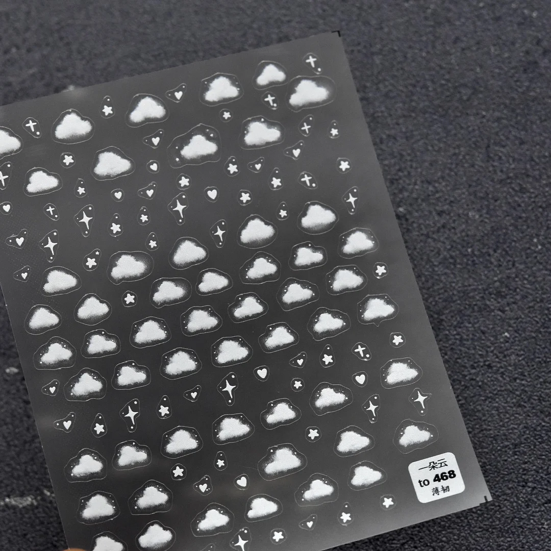 1pc 5D White Clouds Nail Stickers Gold and Silver Star Design Adhesive Red Love Sticker Decals Nail Art Decoration Manicure Tips-Nail Inspo