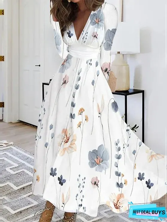 Women's Shift Dress Short Maxi Dress Short Sleeve Floral Print Summer Fall V Neck Casual Geometric Printed Dress