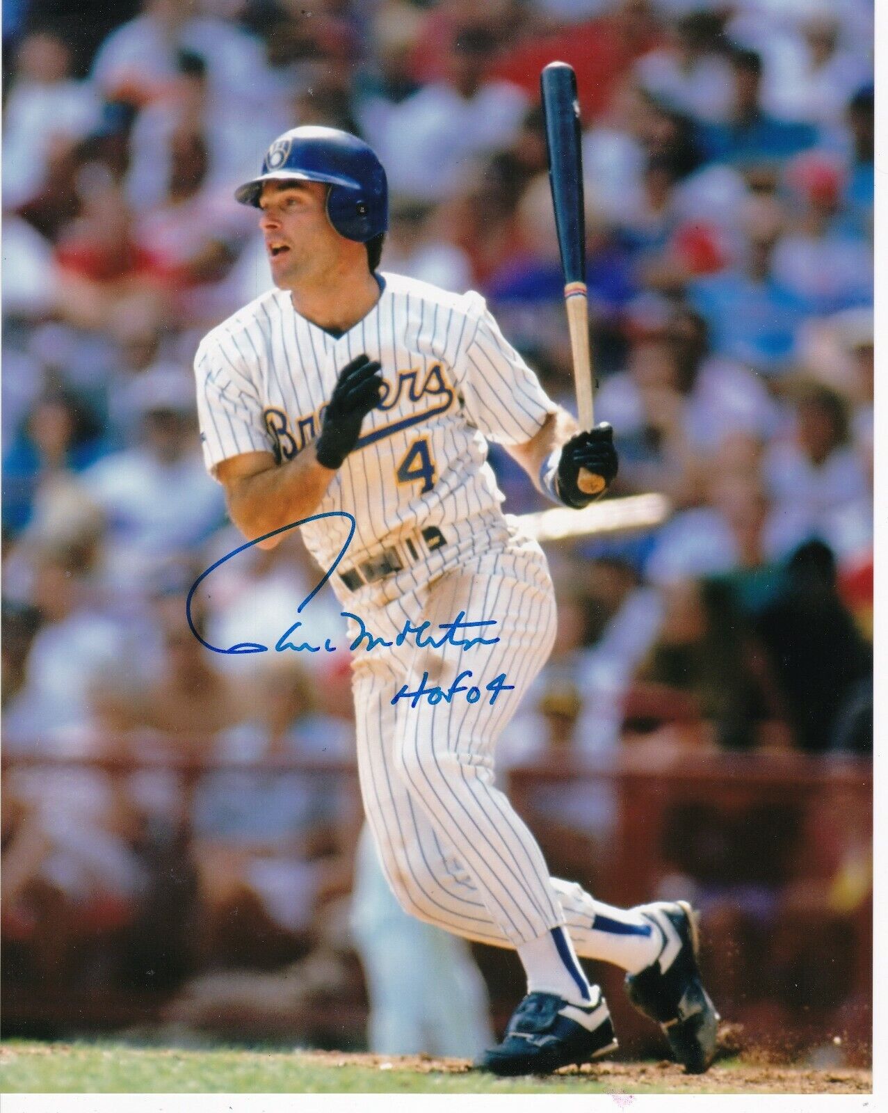 PAUL MOLITOR MILWAUKEE BREWERS HOF 04 ACTION SIGNED 8x10