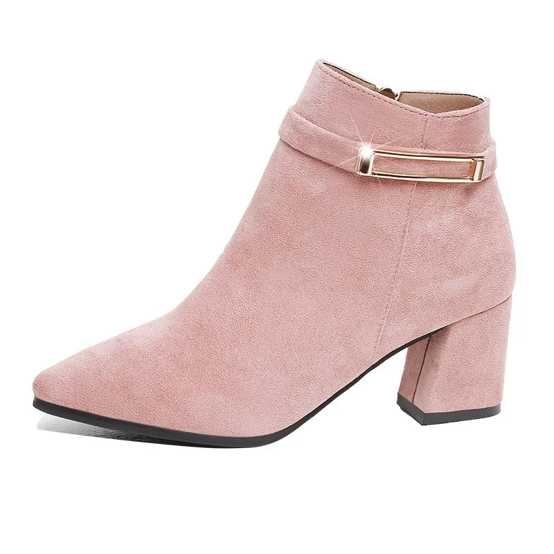 2020 Winter Shoes Women High Heels Boots Fashion Women Ankle Boots Woman Party Shoes Square Heel 6cm Black Pink A1923