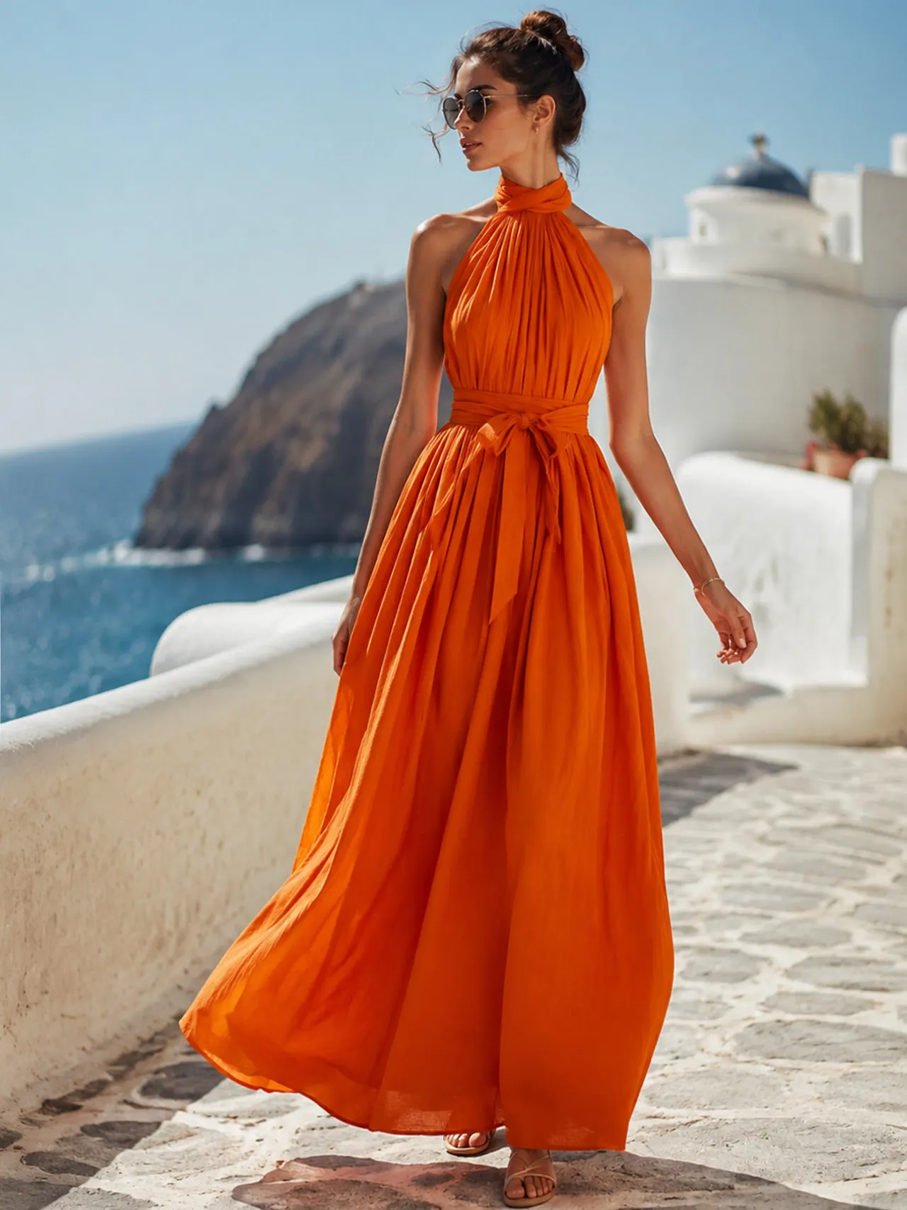 Halter neck maxi dress for tropical resort evenings