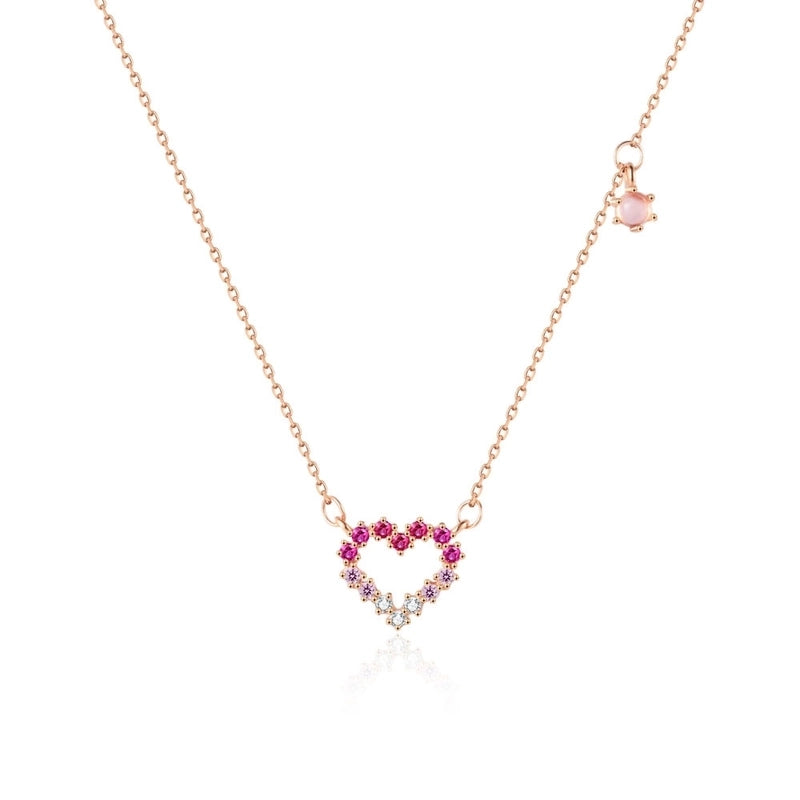 925 Sterling Silver Plated Zircon Cable Chain Hollow Out Inlay Heart Shape Necklace