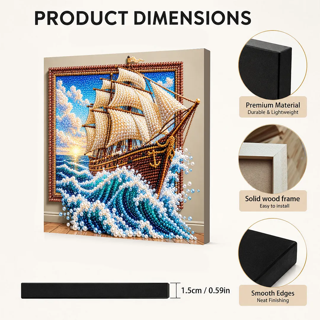 Framed Pearl Mosaic Painting Kit Sailboat 11.81x11.81in