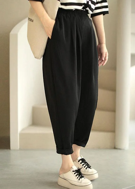 Fitted Black Casual Pockets Harem Fall Pants