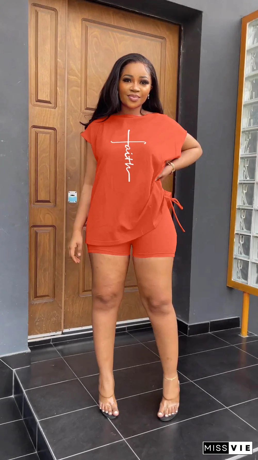 Casual Short Sleeve T-shirts Two Piece Short Sets