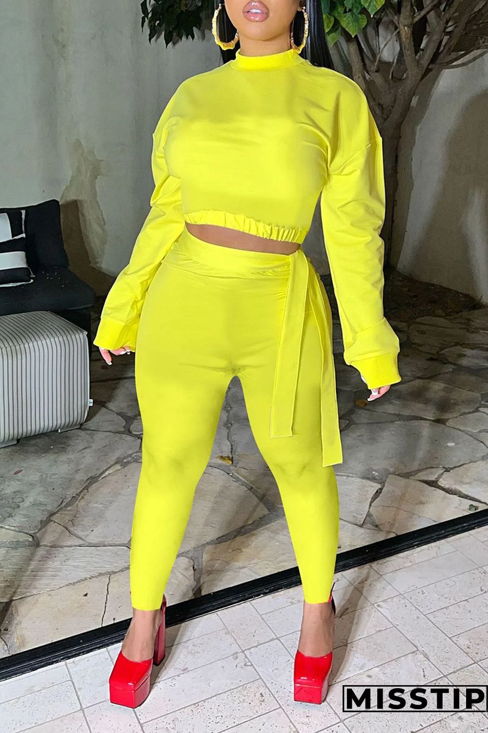 Red Casual Solid Patchwork O Neck Long Sleeve Two Pieces