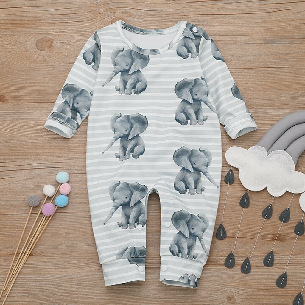 Cartoon Elephant Printed Baby Jumpsuit
