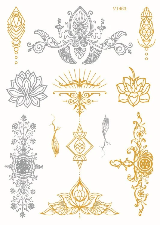 24 Kinds Metallic Bronzing Mandala Temporary Tattoo Sticker Glitter Gold Body Art Waterproof Disposable tatouage temporaire