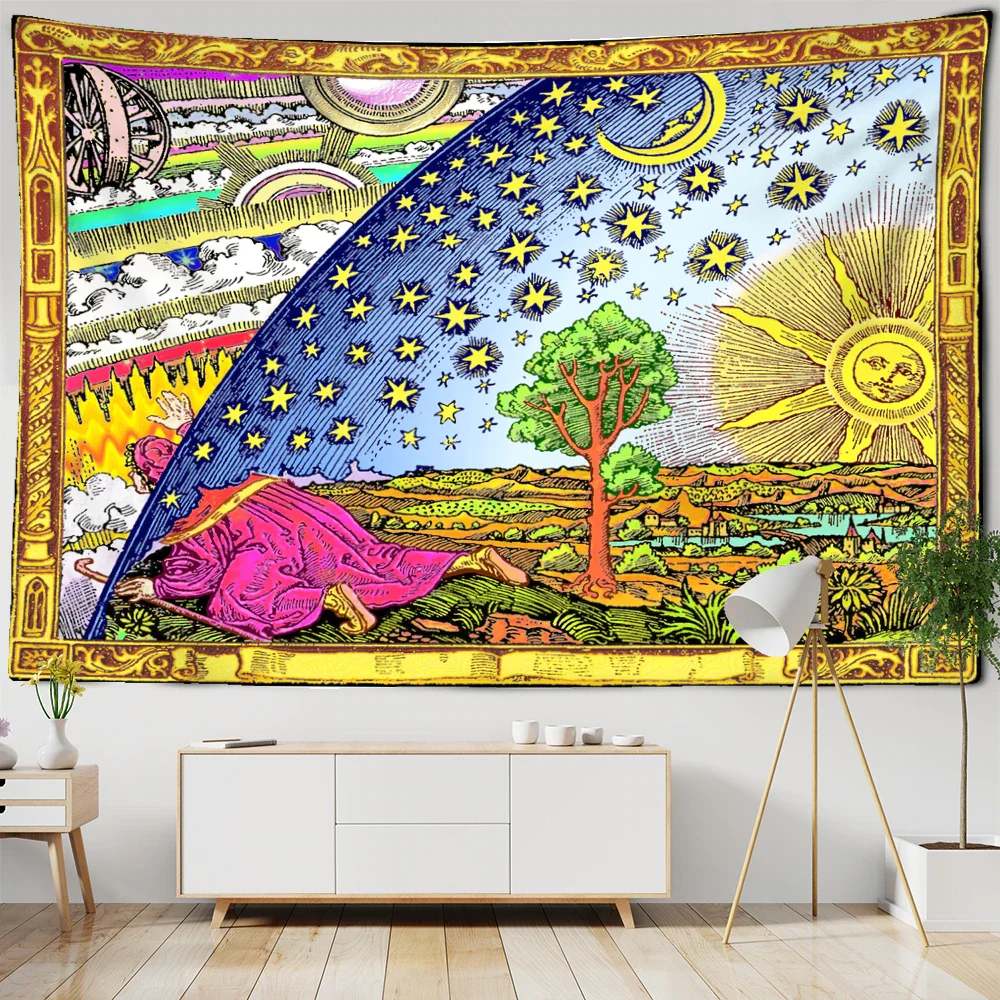 Nigikala Tarot Tapestry Colorful Sun And Moon Wall Hanging Hippie Bohemian Mandala Wall Rugs Dorm Decor Blanket