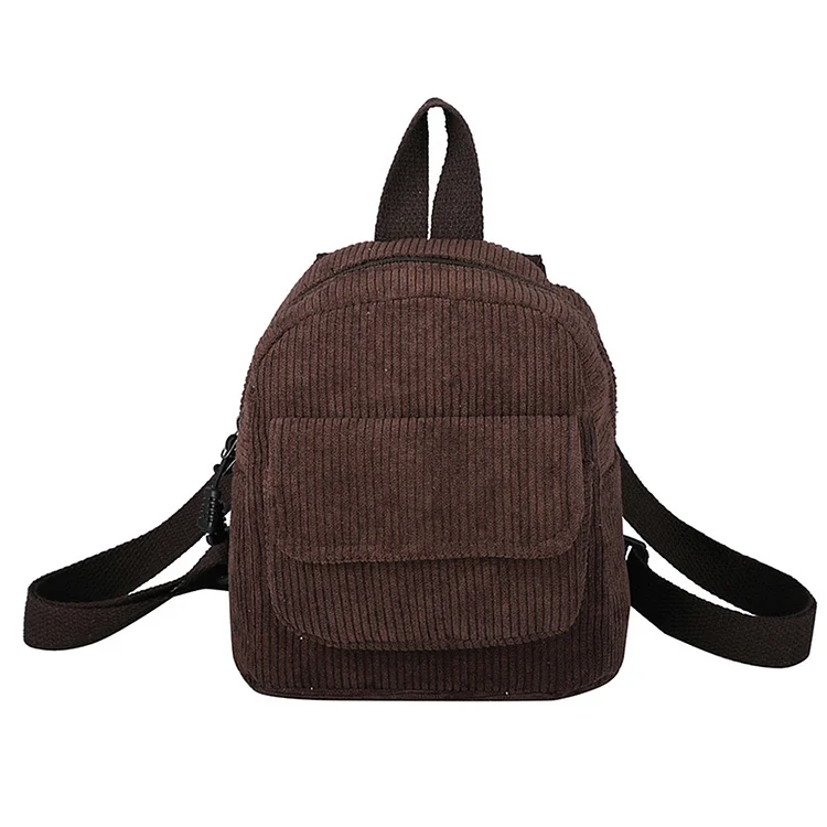 Women Mini Backpack Corduroy Girls Bookbags Retro Travel Rucksack (Coffee)